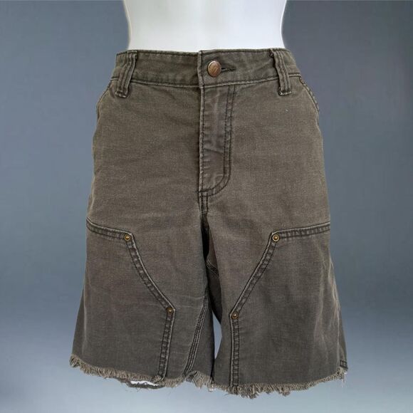 Carhartt Slim Fit Cargo Raw Hem Shorts Green Canvas Workwear Mens 12 Regular - Picture 2 of 7